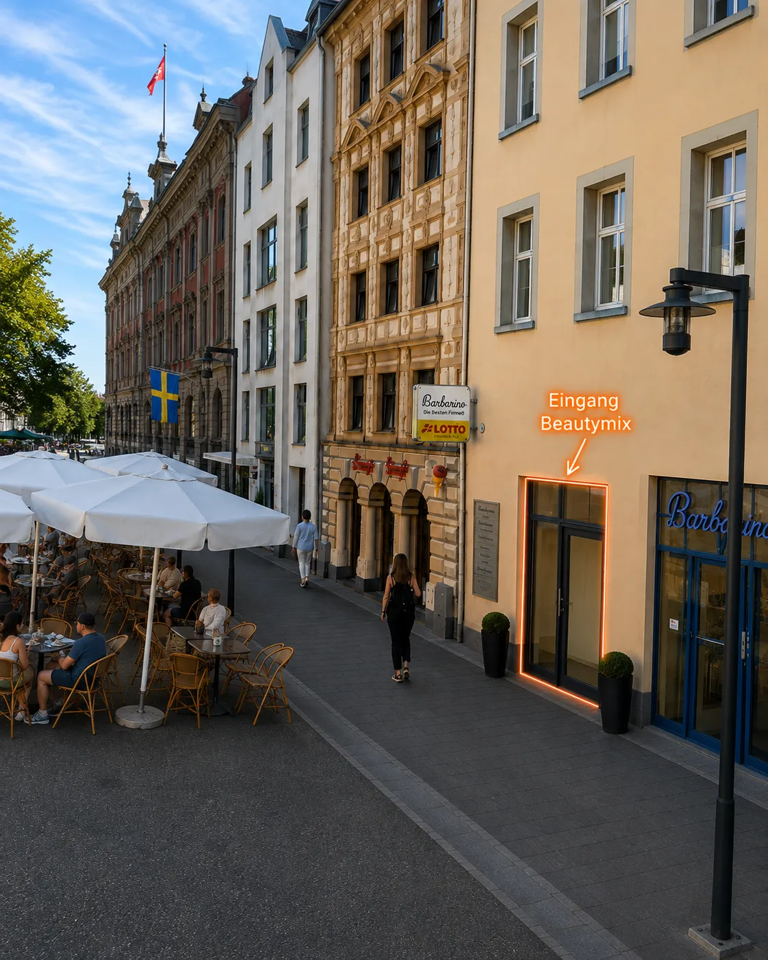 Außenansicht von Beautymix Wellness an der Marktstätte in Konstanz mit markiertem Eingang